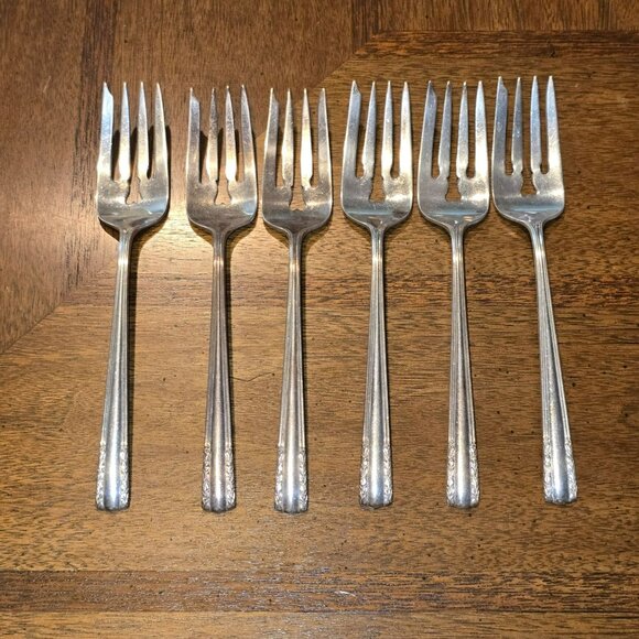 Antique Alvin Sterling Silver Salad Forks 6.5" Chapel Bells Set of 6 HS111 - Picture 3 of 8